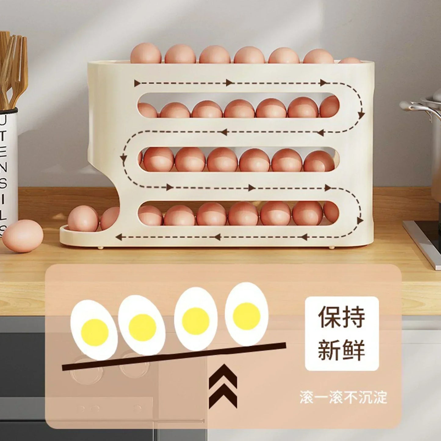 Slide Egg Storage Box Ladder Style Egg Box Storage Refrigerator Side Door Large Capacity Automatic Egg Rolling Machine