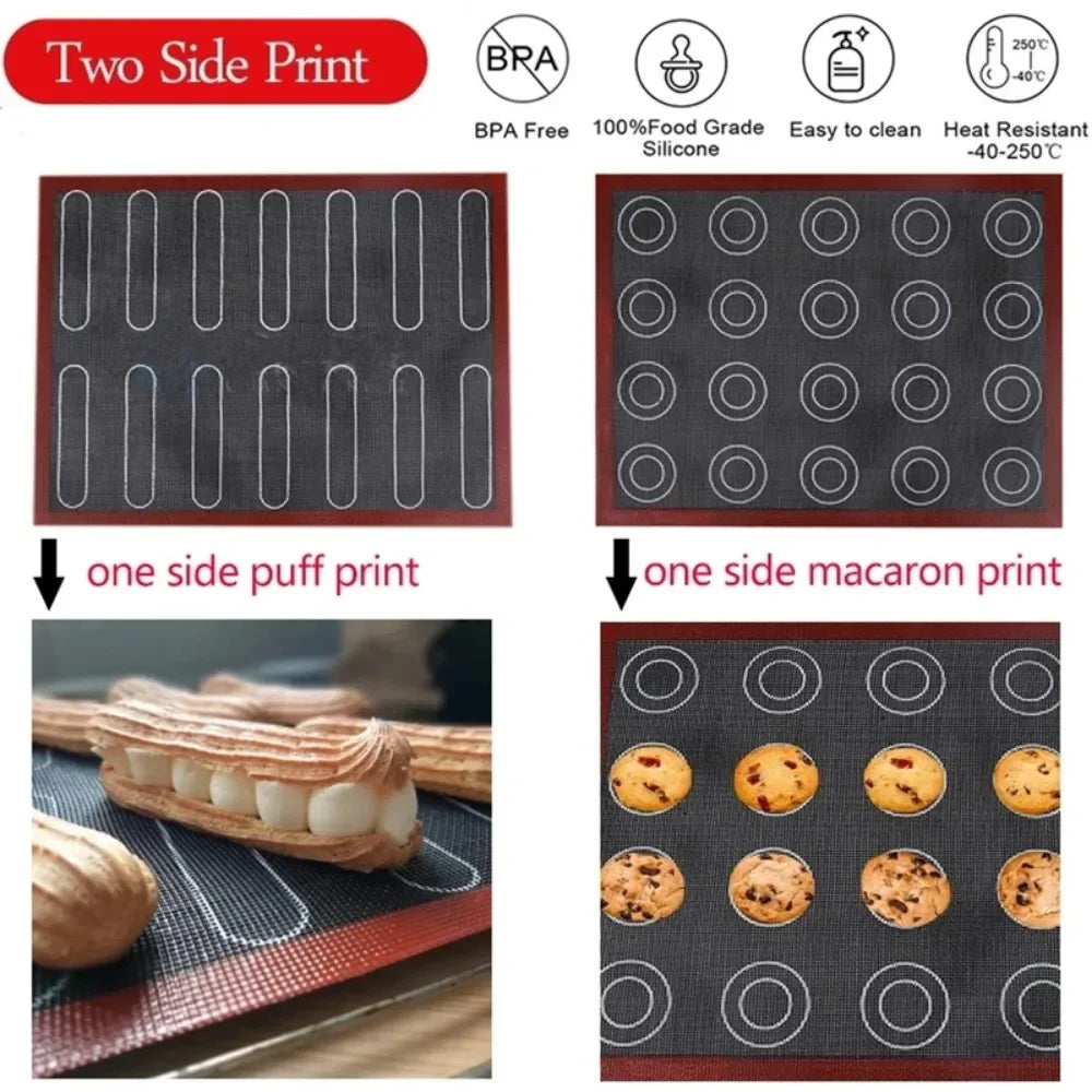 Aomily Silicone 30x40cm Two Sided In One Printing Macaroon Puff Baking Mat Non Stick Pastry Oven Cake Perforated Sheet Liner Mat